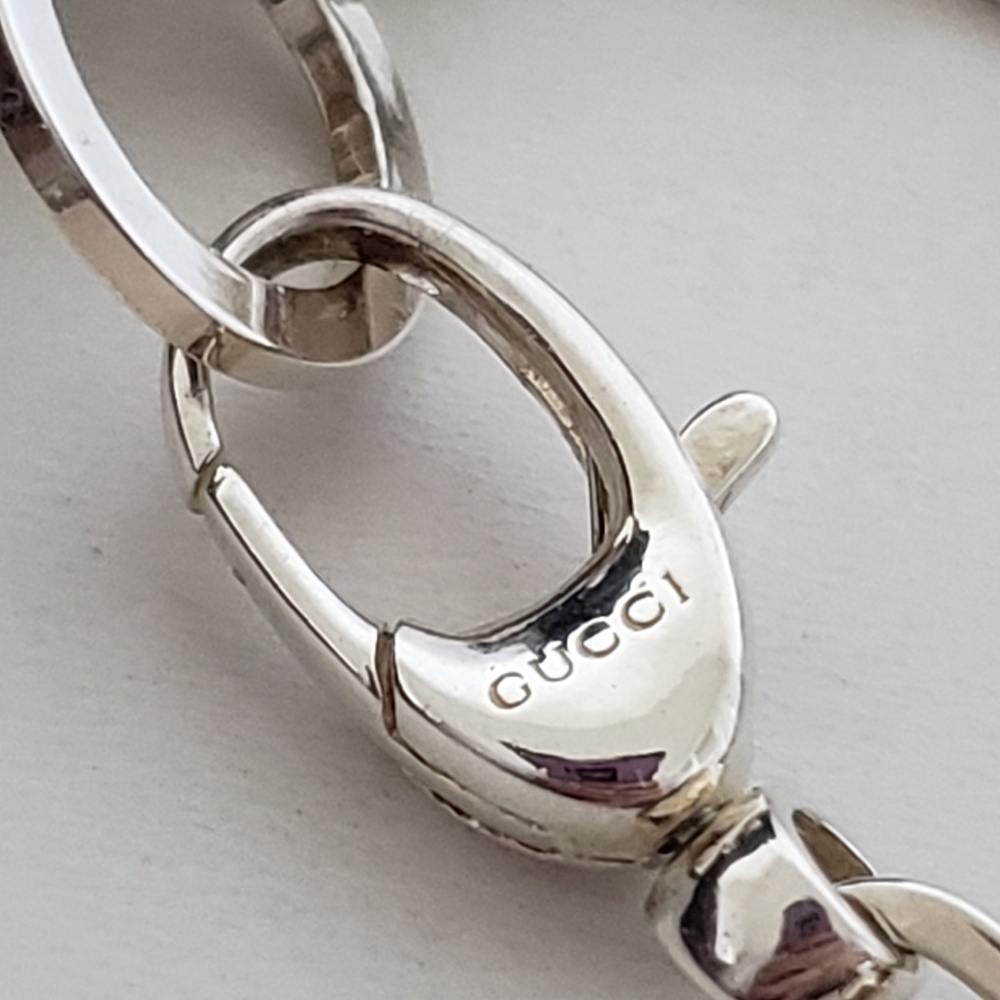 GUCCI Sterling Silver Trademark Round Charm Chain Link Bracelet 8" - Picture 10 of 11